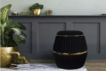 Kayoom Hocker Doric Schwarz/Gold, 50% Baumwolle 50% Acryl, 53cm