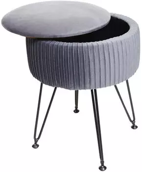 MCW Sitzhocker K47, Hocker mit Staufach, &Oslash; 33cm, Samt-Optik hellgrau/schwarz