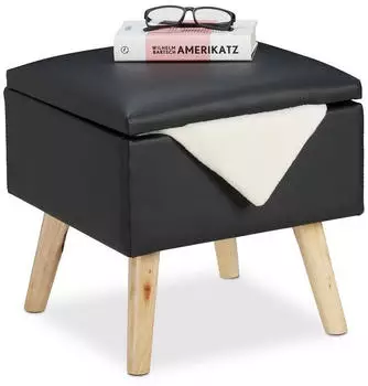 Relaxdays Sitzhocker mit Stauraum Kunstleder gepolstert 40x40x40cm, Schwarz (10029604_46)