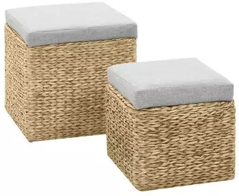 vidaXL Fu&szlig;hocker W&uuml;rfel mit Stauraum Wasserhyazinthe Grau, 2er-Set (246109)