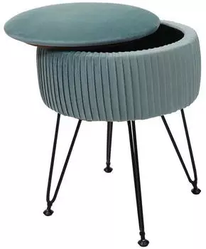 MCW Sitzhocker K47, Hocker mit Staufach, &Oslash; 33cm, Samt-Optik gr&uuml;n/schwarz