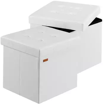 Casaria Faltbarer Polsterhocker mit Stauraum 2er Set Kunstleder Wei&szlig; 38x38x38cm (996896)