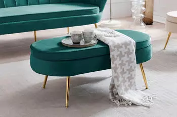 SalesFever Sitzpouf oval Samt-Stoff 99x44x40 cm grün/gold