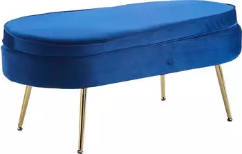 SalesFever Sitzpouf oval Samt-Stoff 99x44x40 cm dunkelblau/gold