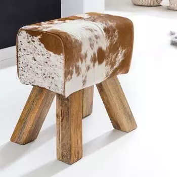 Finebuy Springbock Sitzhocker Ziegenfell Braun/Wei&szlig; (SuVa6435_1)