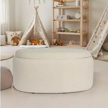 Finebuy Sitzhocker mit Stauraum Stoff oval 81cm Creme (FB111554)