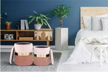 Kayoom Zora 125 Stauraumhocker 2er-Set, Samt, rosa/gold/altrosa (Zora 125)