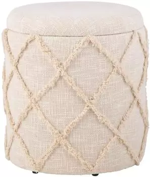 Wohnling Sitzhocker mit Stauraum, rund, Baumwolle, creme, Boho (40x40x45cm)