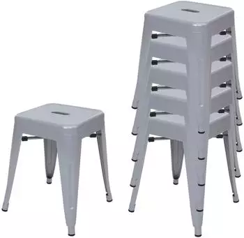 Mendler Hocker HWC-A73, Metall, Industriedesign, stapelbar, grau, 6er-Set (HWC-A73)