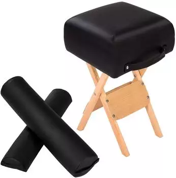 TecTake Hocker mit 2 Lagerungsrollen, Holz/Kunstleder, klappbar, schwarz