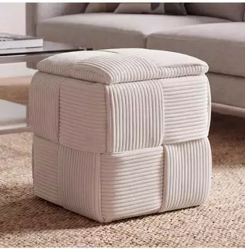 MCW Hocker Q47 mit Staufach, Cord-Stoff, creme, 43x40x40cm (Q47)