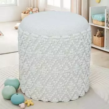 Finebuy Runder Sitzhocker mit Stauraum Wolle Wei&szlig; &Oslash;40cm x H45cm (FB111306)