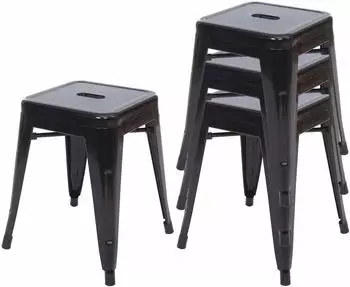 Mendler HWC-A73 Metallhocker Industriedesign stapelbar, 4er-Set, schwarz (70787)