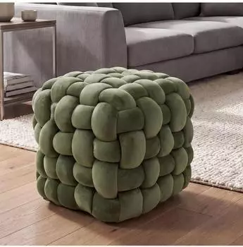MCW Hocker Q48 Knoten-Pouf Samt 39cm, Gr&uuml;n (Q48)