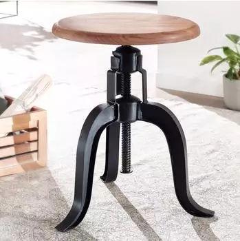 Finebuy Drehhocker Akazie Massivholz/Metall, h&ouml;henverstellbar, &Oslash;39cm (FB81748)