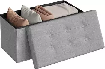 Woltu Sitzhocker mit Stauraum, faltbar, gepolstert, Leinen (WOLTU #2132)