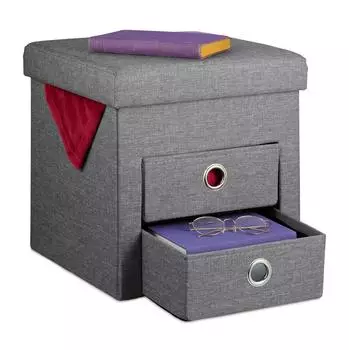 Relaxdays Sitzhocker mit Stauraum und 2 Schubladen, dunkelgrau (10049944_709)