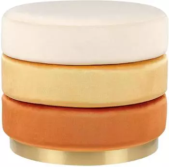 Beliani Louin Pouf rund, Samt orange, Goldrand, ⌀39cm (Louin)