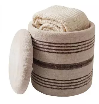 Wohnling Sitzhocker mit Stauraum, Wolle, beige, rund (WL7.794)