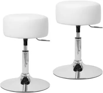 ML-Design Schminkhocker 2er-Set, rund Ø33cm, höhenverstellbar 52-65cm, Kunstleder, weiß (490005705)