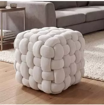 MCW Hocker Q48 Knoten-Pouf, Samt 220g/m&sup2;, beige (101411)