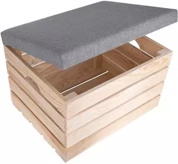 Creative Deco Gepolsterter Sitzhocker mit Stauraum, Holz, 50x40x35cm
