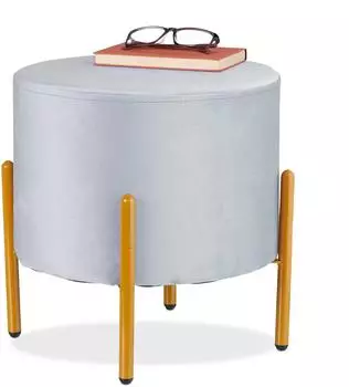 Relaxdays Sitzhocker Samt, grau, 4 Metallbeine