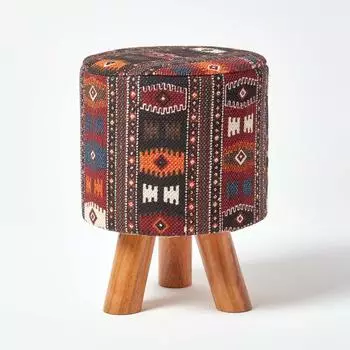 Homescapes Kilim-Hocker, hoch, Holzbeine, mehrfarbig