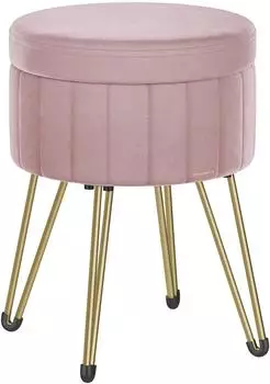 Songmics Sitzhocker mit Stauraum, Samt, 4 Metallbeine, pastellrosa, &oslash;39cm