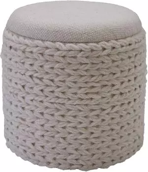 Wohnling Sitzhocker mit Stauraum, Wolle, rund, creme, 40x45cm, Boho