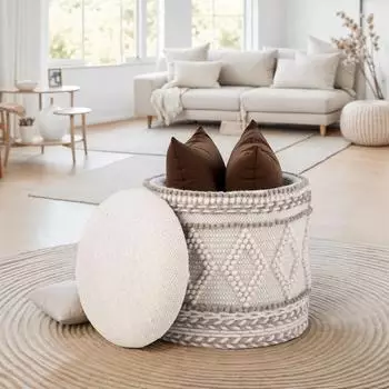 Finebuy Sitzhocker mit Stauraum, rund, Boho, gepolstert, &Oslash;40x45cm (FB111030)