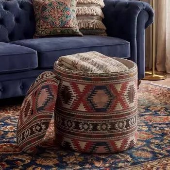 Finebuy Sitzhocker mit Stauraum, Stoff, rund, mehrfarbig, Boho (FB117695)