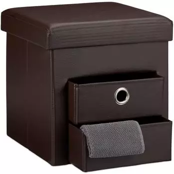 Relaxdays Sitzhocker Kunstleder 2 Fächer, dunkelbraun/silber