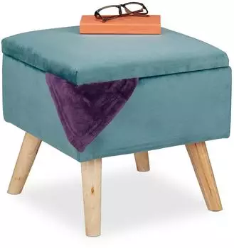 Relaxdays Samthocker mit Stauraum, gepolstert, türkis, 40x40x40cm (10037851_56)