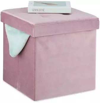 Relaxdays Falthocker mit Stauraum, Samt, quadratisch, rosa