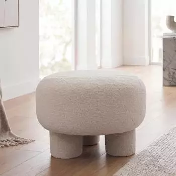 Mendler Hocker HWC-Q49 Ottomane Bouclé (200g/m²) 55cm, creme (122942)