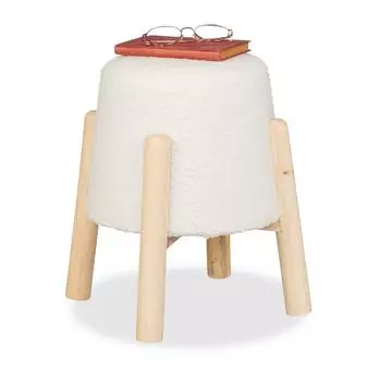 Relaxdays Sitzhocker Teddyfell, rund, Holzbeine, 40x30cm (10051039)