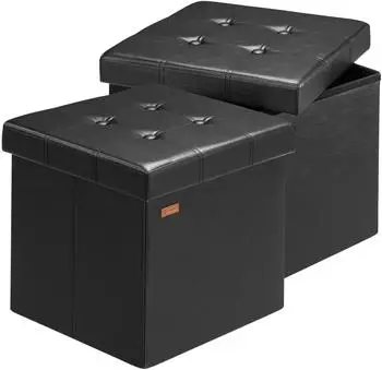 Casaria Sitzhocker mit Stauraum 2er-Set, faltbar, schwarz Kunstleder, 38x38x38cm (996897)