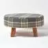 Homescapes Tartan Fußhocker, rund, grau/gelb, Holzbeine (SF1575)