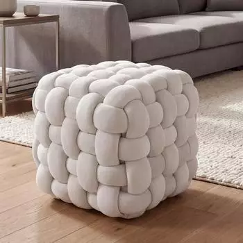 Mendler HWC-Q48 Knoten-Pouf Samt beige (122939)