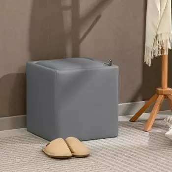 HomCom Sitzhocker mit Stauraum, quadratisch, Kunstleder, grau 40x40x40cm (838-593V00GY)