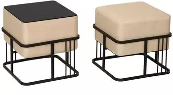 en.casa Tas Stapelhocker 2er-Set, quadratisch, beige, 38x38x38cm