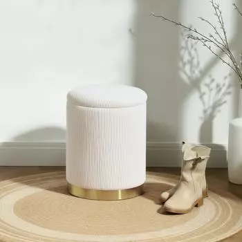 HomCom Sitzhocker mit Stauraum, Kordoptik, cremewei&szlig; (838-522V00CW)