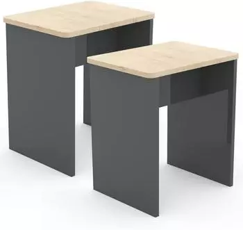 VCM Esal 2er-Set Hocker, Holz, anthrazit/Honig-Eiche, 40x45x30cm (89012822-0)