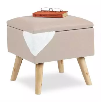 Relaxdays Hocker mit Stauraum, Kunstleinen, gepolstert, beige, 40x40x40cm (10029605_127)