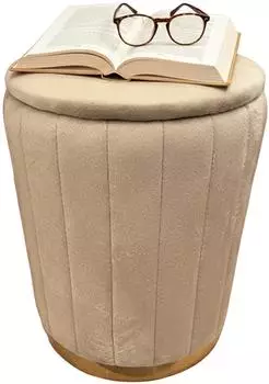Relaxdays Sitzhocker aus Samt mit Stauraum, rund, hellbraun, 42x32cm (10051828_411)