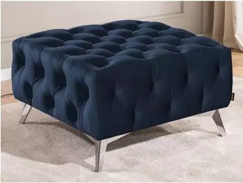 S-Style Möbel Chesterfield Whitby Polsterhocker marineblau, Samt, silberne Füße, 80x45x80cm