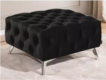 S-Style Möbel Chesterfield Whitby Polsterhocker, Samt, schwarz, silberne Füße, 80x45x80cm