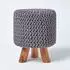 Homescapes Strick-Hocker mit Beinen, Baumwolle, grau, rund (32x42x32cm)