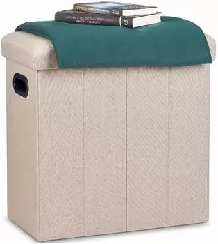 Relaxdays Faltbarer Sitzhocker, beige, Holzwerkstoff/Textil, 46x49,5x25,5cm